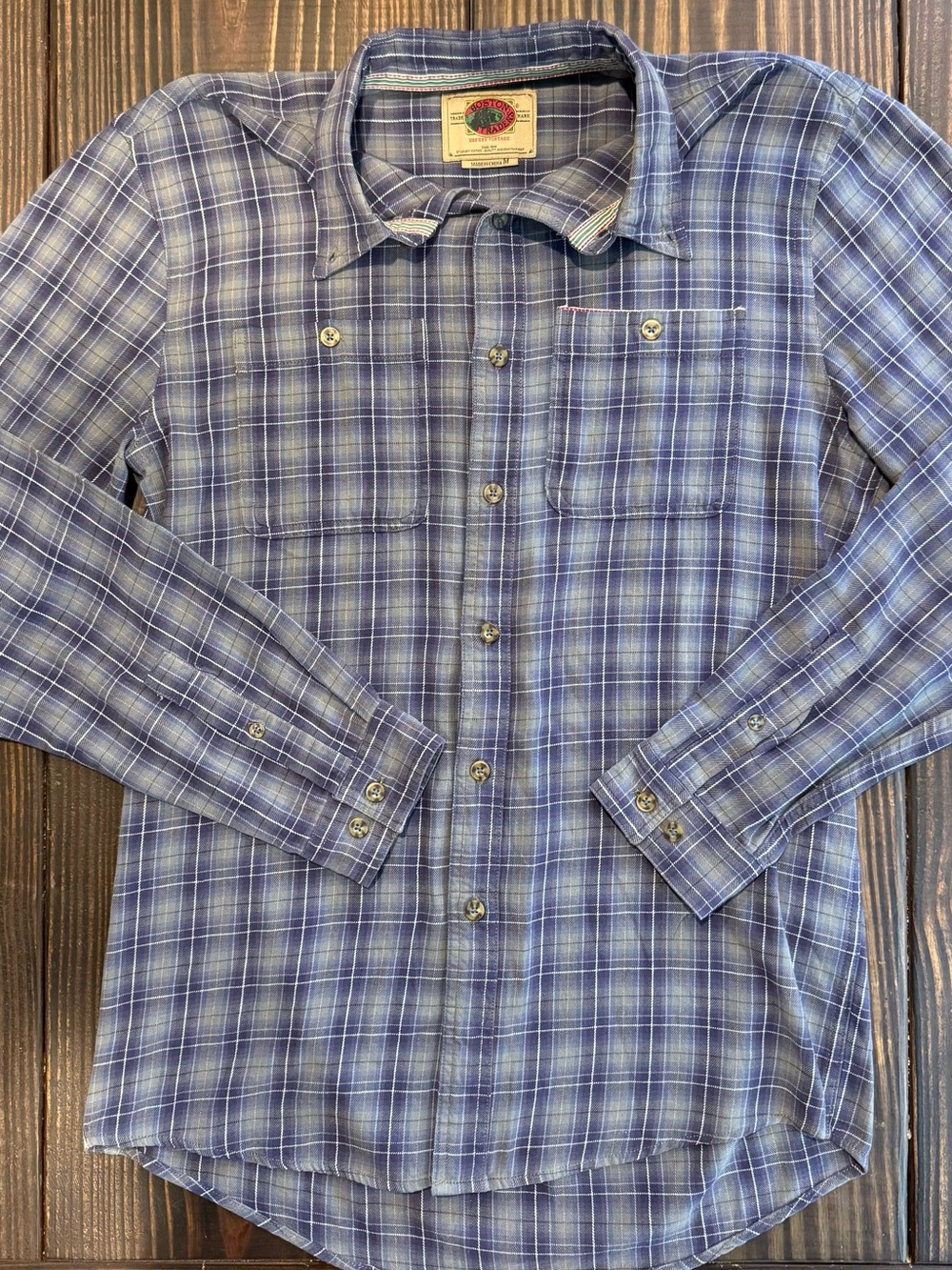 Vintage Boston Traders Blue Plaid Long-Sleeve Men's Shirt